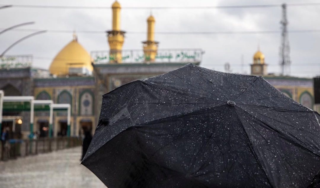 زائران کربلا زیر باران بهاری دست به دعا شدند