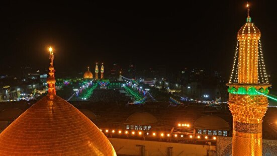 تصاویر هوایی از چراغانی کربلا در شب نیمه شعبان